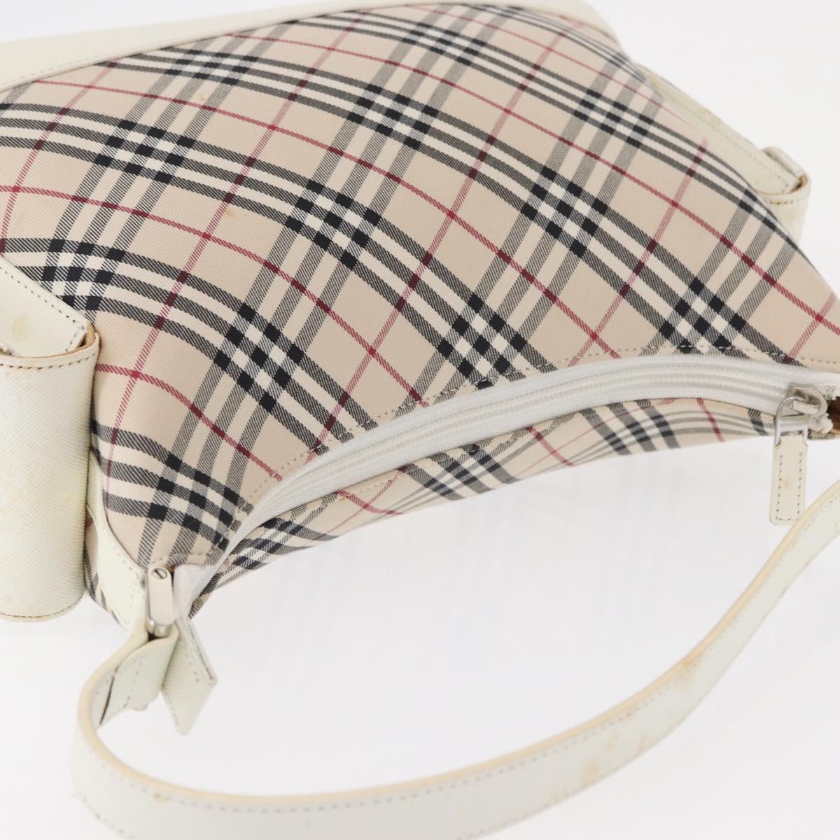BURBERRY Nova Check Shoulder Bag Canvas Leather Beige White Silver Auth ka230
