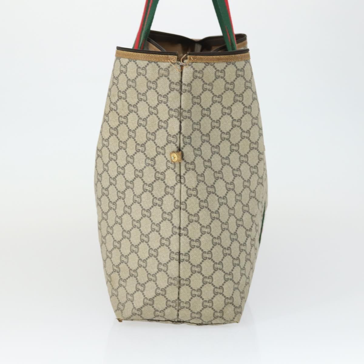 GUCCI GG Plus Supreme Boston Bag PVC Beige Gold Red Auth ka2300