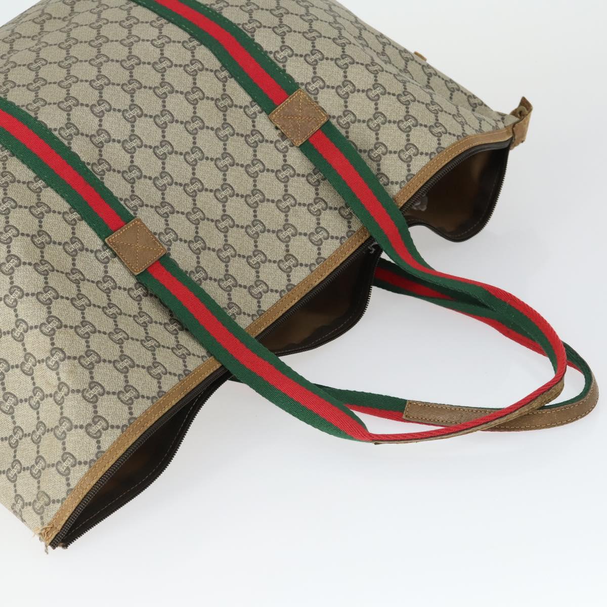 GUCCI GG Plus Supreme Boston Bag PVC Beige Gold Red Auth ka2300