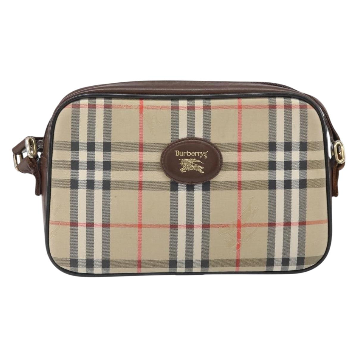 Burberrys Nova Check Shoulder Bag Canvas Beige Gold Auth ka2309