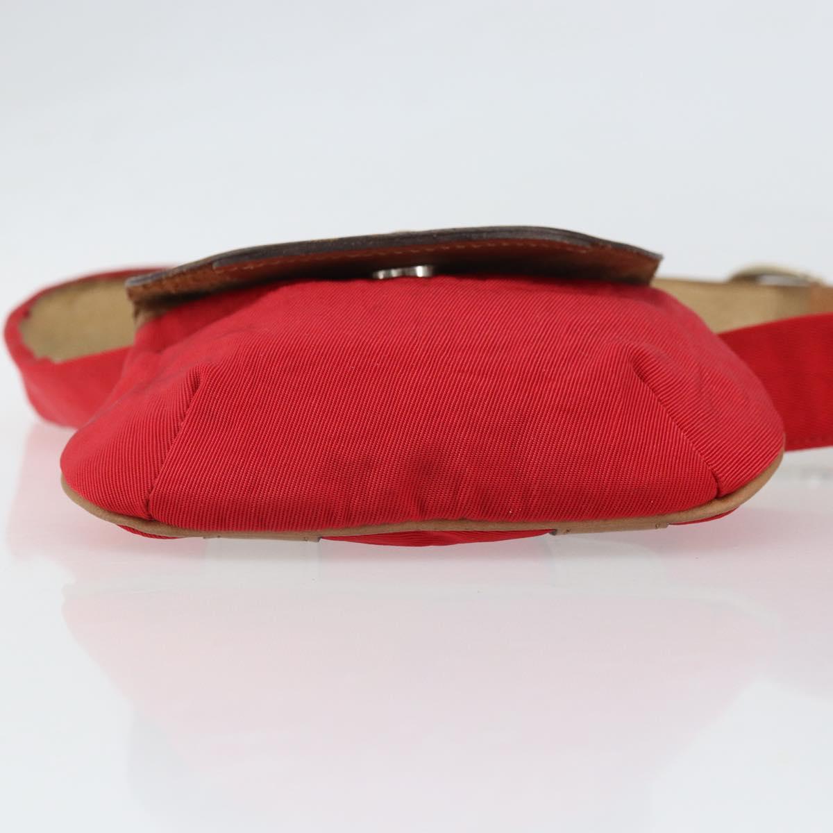 Christian Dior Waist bag Nylon Leather Red Silver Auth ka2312