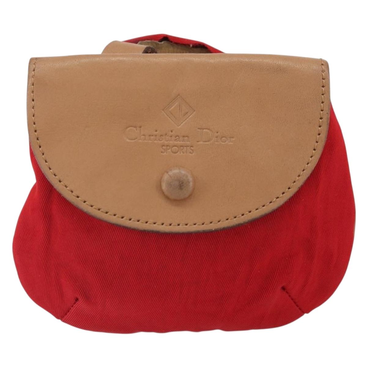 Christian Dior Waist bag Nylon Leather Red Silver Auth ka2312
