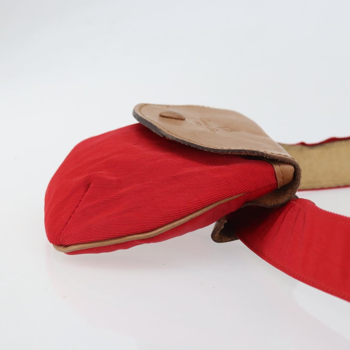 Christian Dior Waist bag Nylon Leather Red Silver Auth ka2312