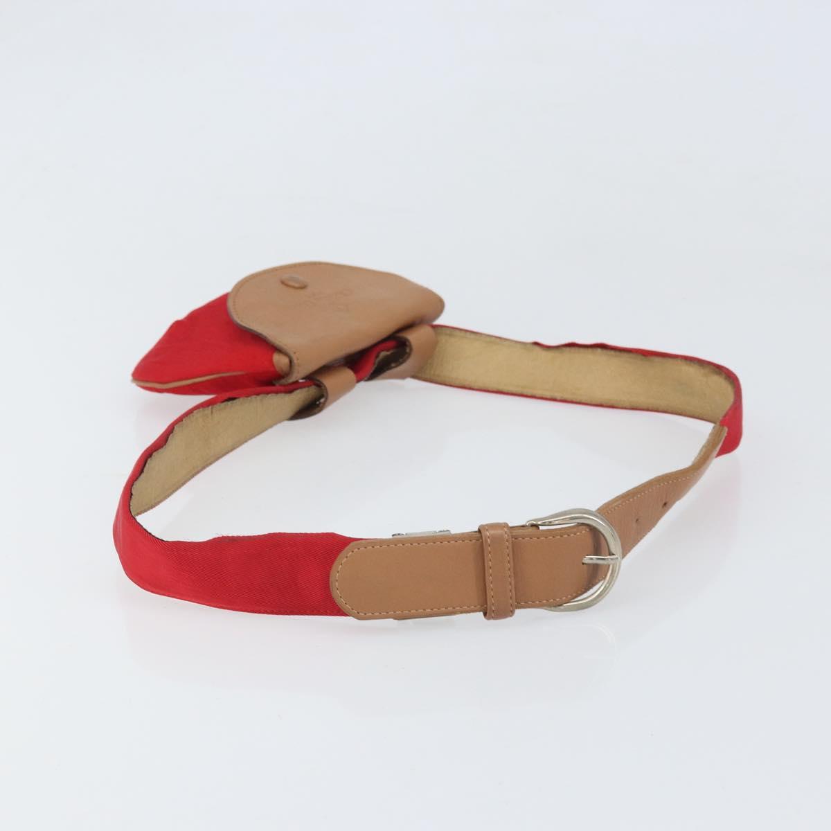 Christian Dior Waist bag Nylon Leather Red Silver Auth ka2312
