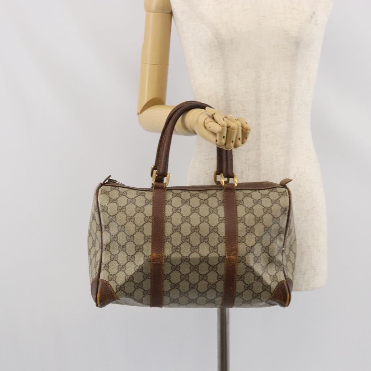 GUCCI GG Supreme Hand Bag PVC Beige Gold Auth ka2314
