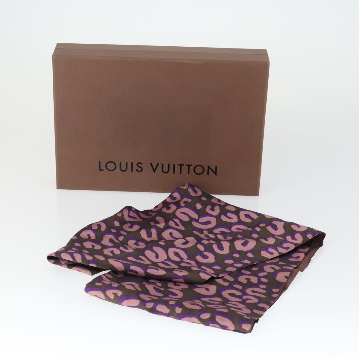LOUIS VUITTON Leopard Pattern Scarf Silk Purple LV Auth ka2317V