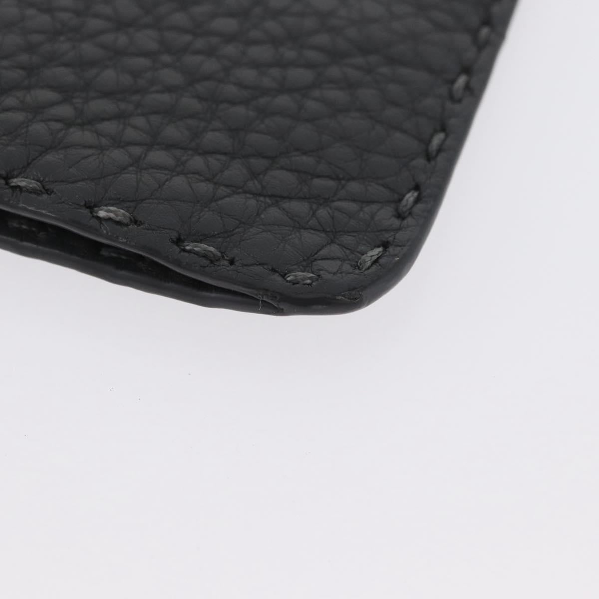 FENDI Coin Purse Leather Gray Silver Auth ka2318V