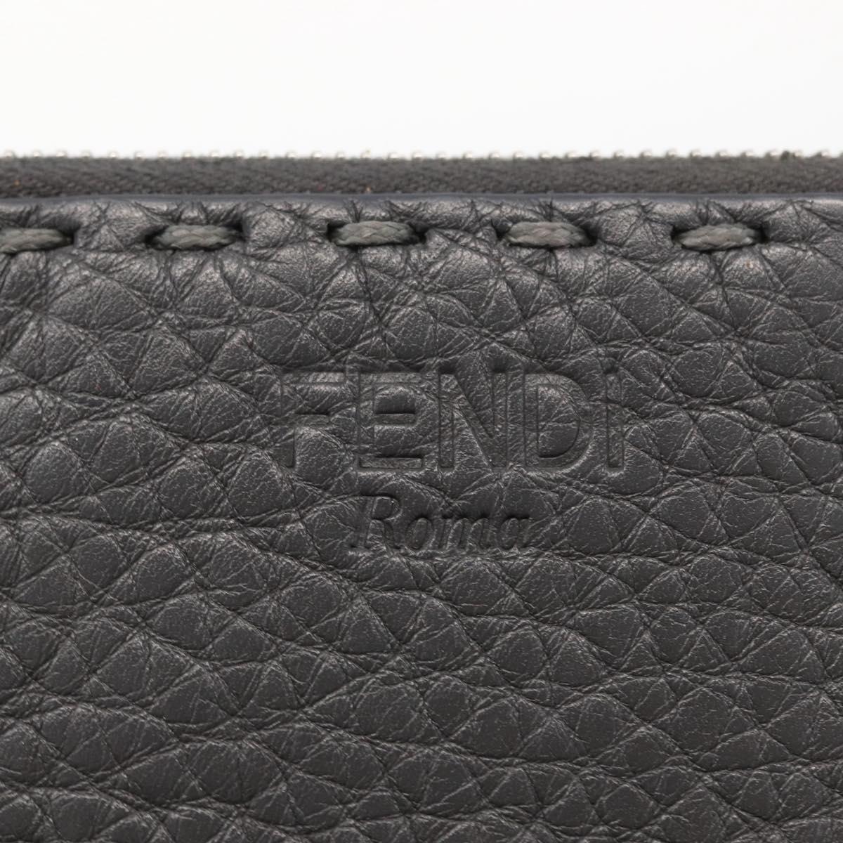 FENDI Coin Purse Leather Gray Silver Auth ka2318V