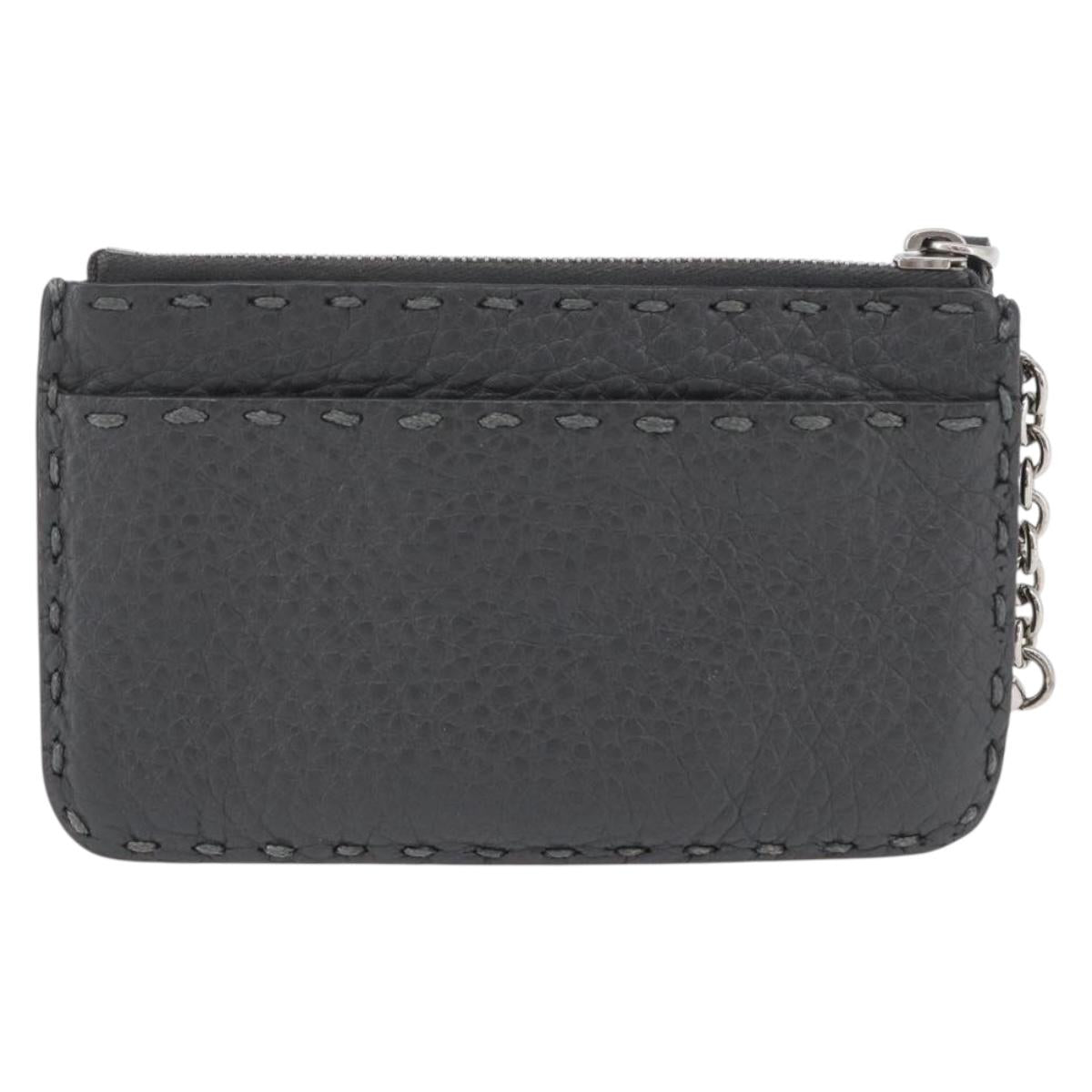FENDI Coin Purse Leather Gray Silver Auth ka2318V