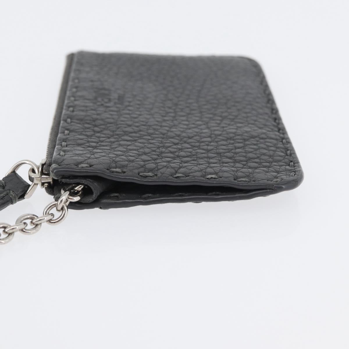 FENDI Coin Purse Leather Gray Silver Auth ka2318V