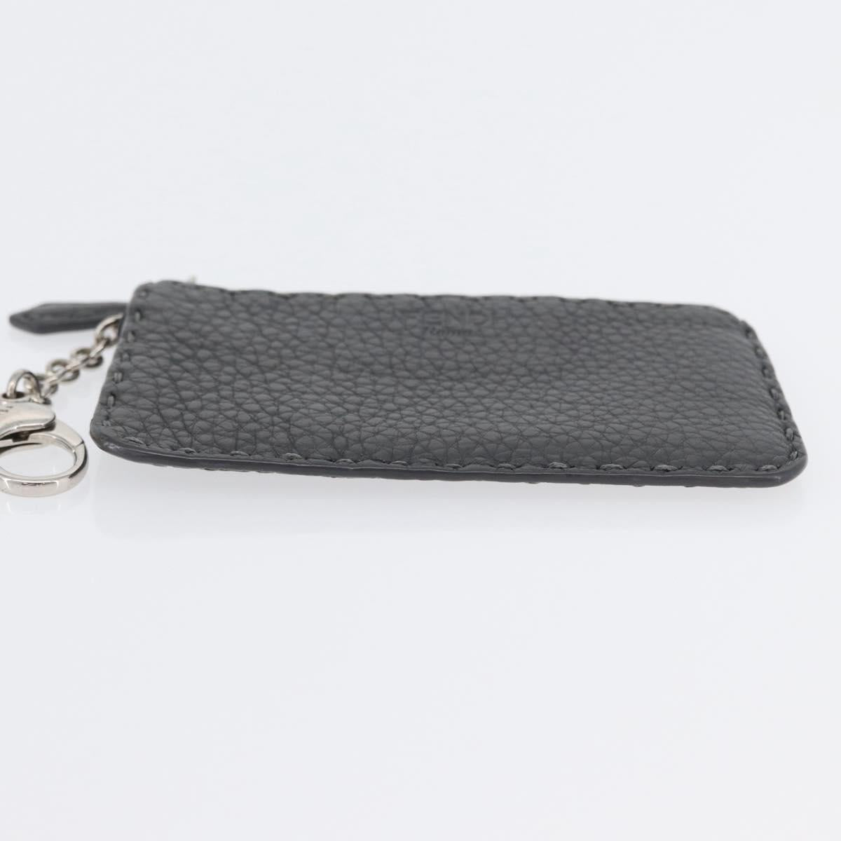 FENDI Coin Purse Leather Gray Silver Auth ka2318V
