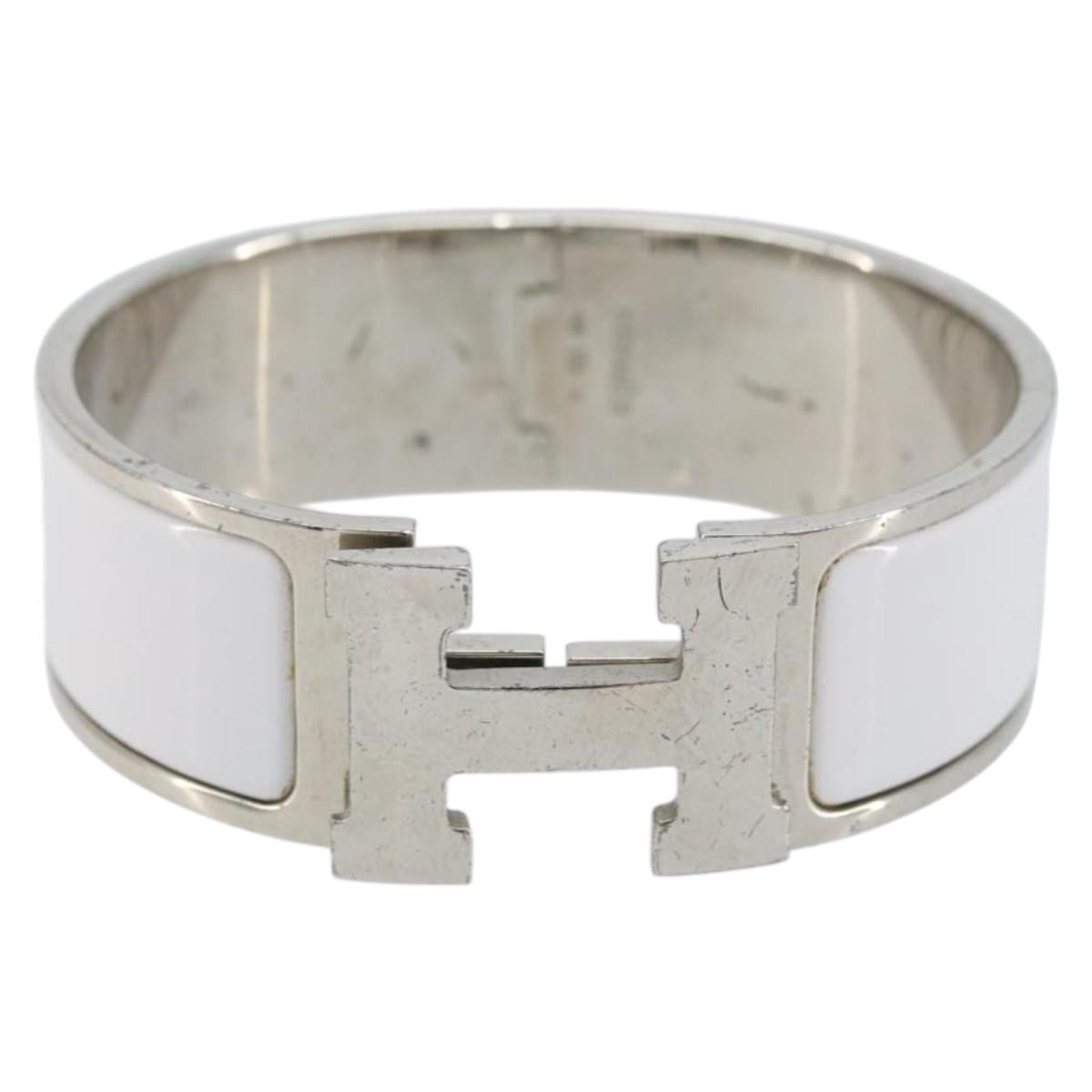 HERMES Bangle Click Crack Bracelet metal White Auth ka2319M