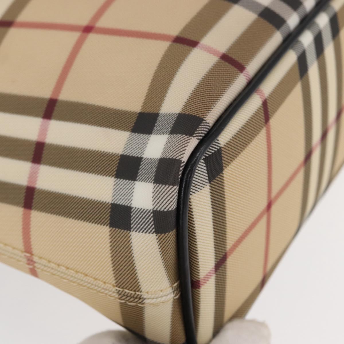 BURBERRY Nova Check Hand Bag PVC Beige Silver Auth ka234