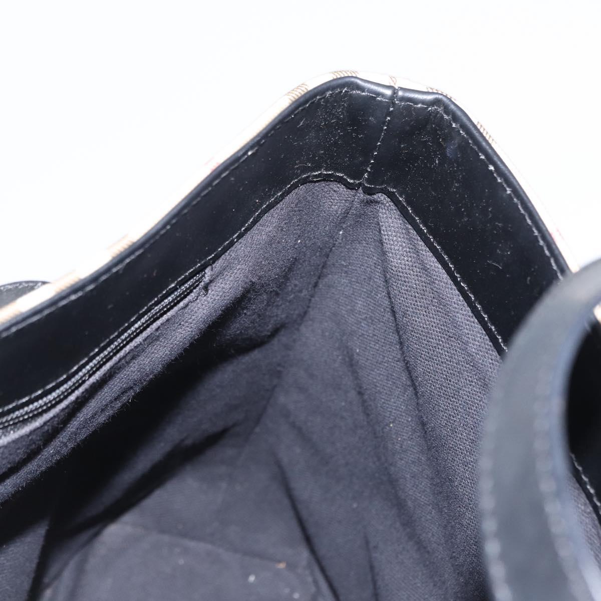 BURBERRY Nova Check Hand Bag PVC Beige Silver Auth ka234