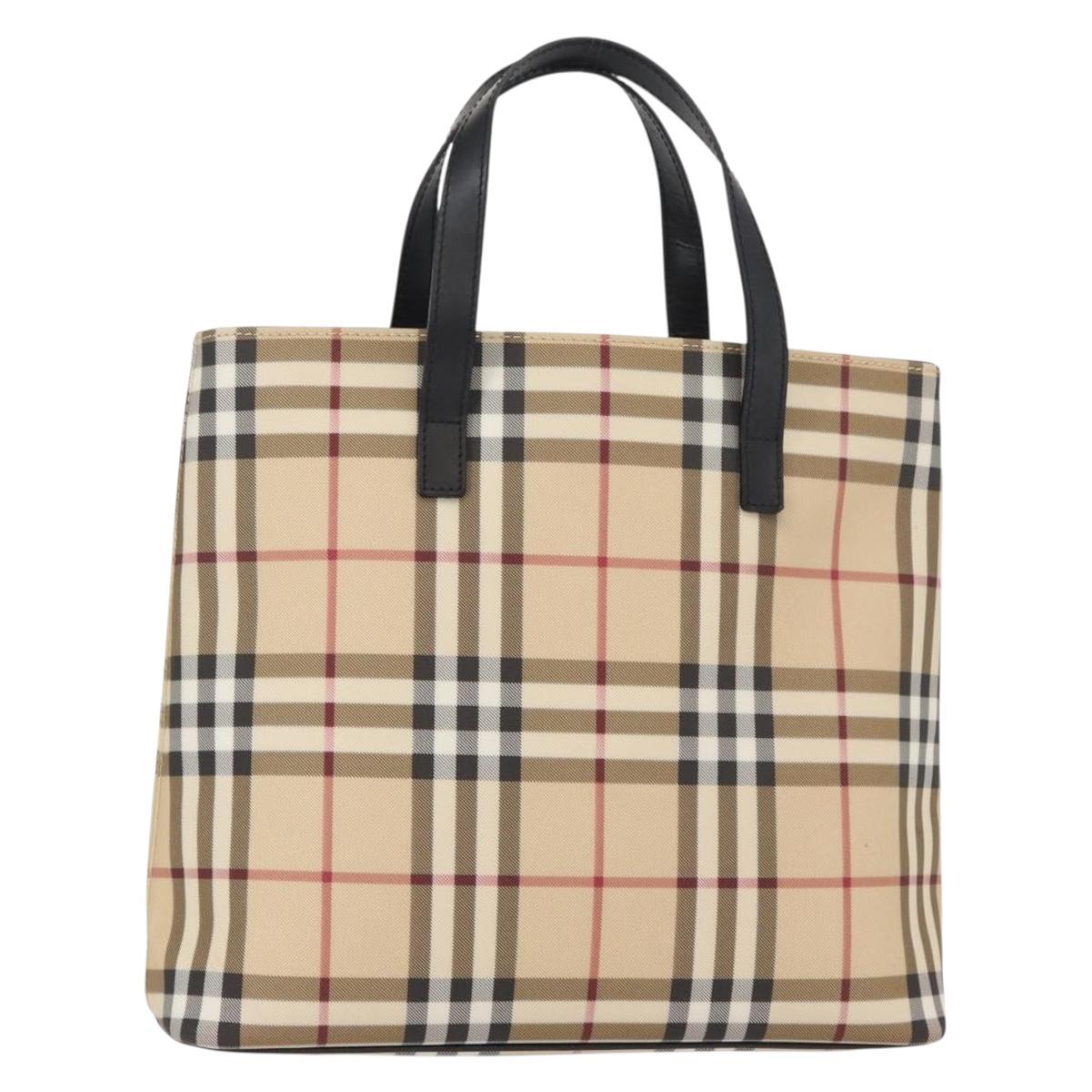 BURBERRY Nova Check Hand Bag PVC Beige Silver Auth ka234