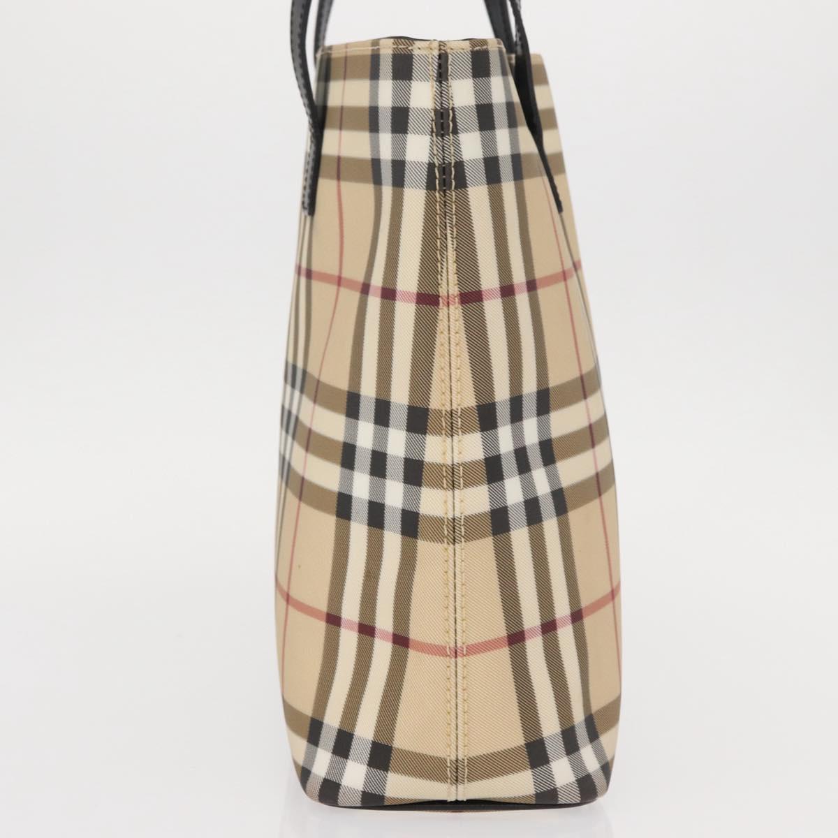 BURBERRY Nova Check Hand Bag PVC Beige Silver Auth ka234