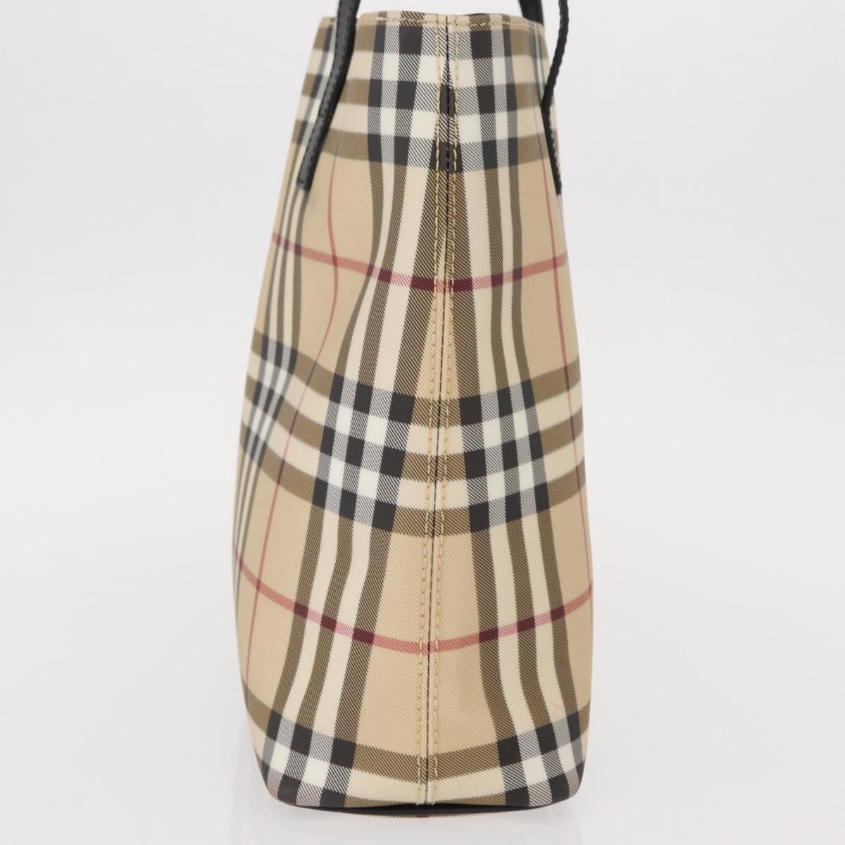 BURBERRY Nova Check Hand Bag PVC Beige Silver Auth ka234