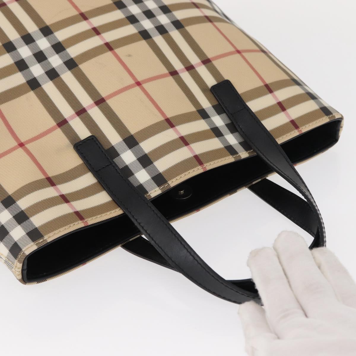 BURBERRY Nova Check Hand Bag PVC Beige Silver Auth ka234