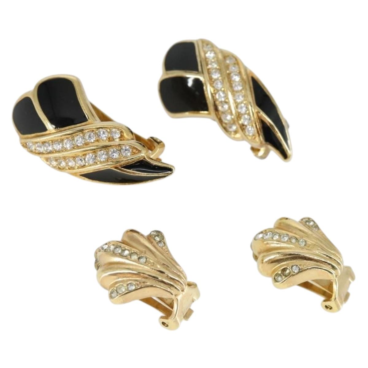 Christian Dior Earring metal 2 Set Gold Tone Auth ka2341