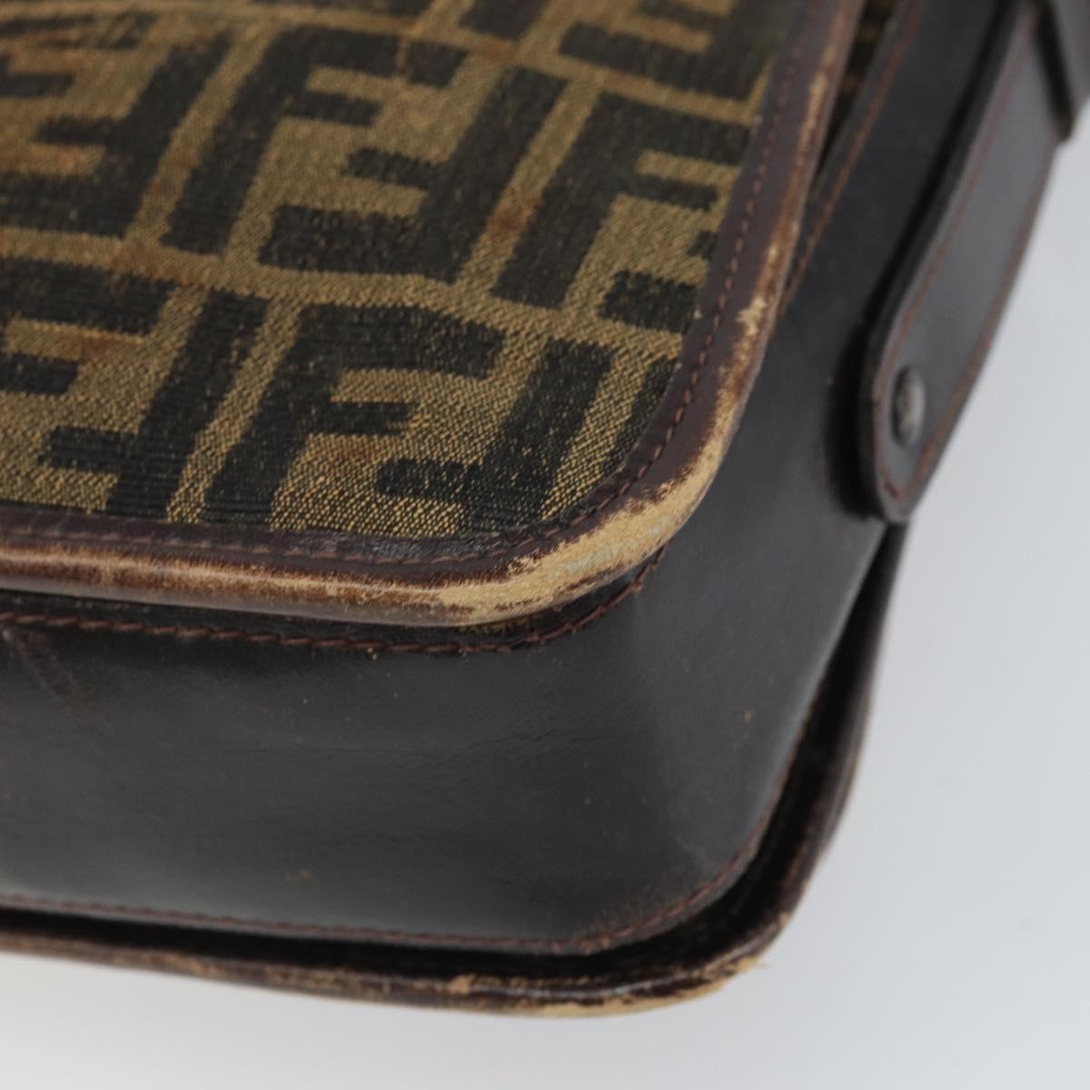 FENDI Zucca Canvas Shoulder Bag Black Brown Auth ka2348