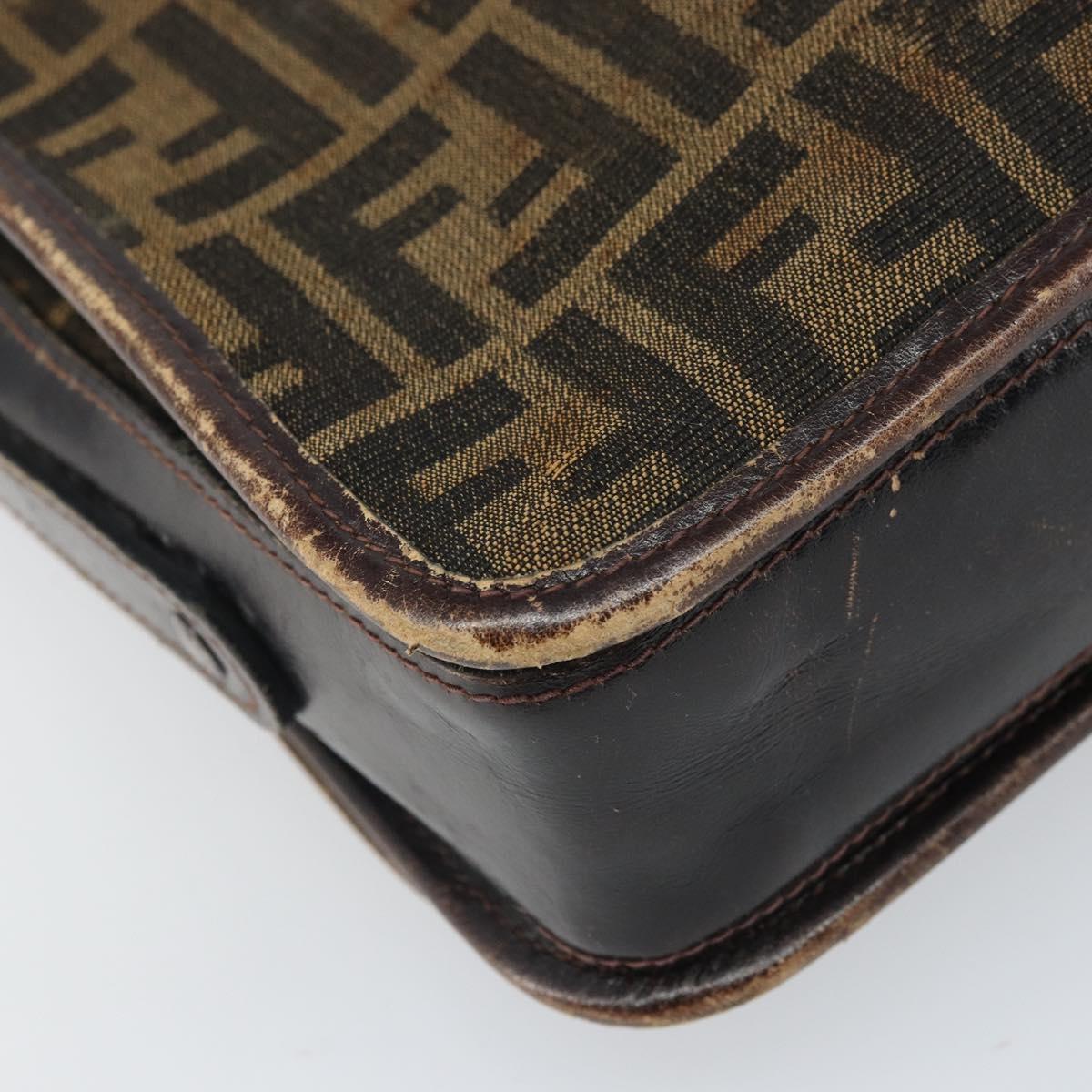 FENDI Zucca Canvas Shoulder Bag Black Brown Auth ka2348