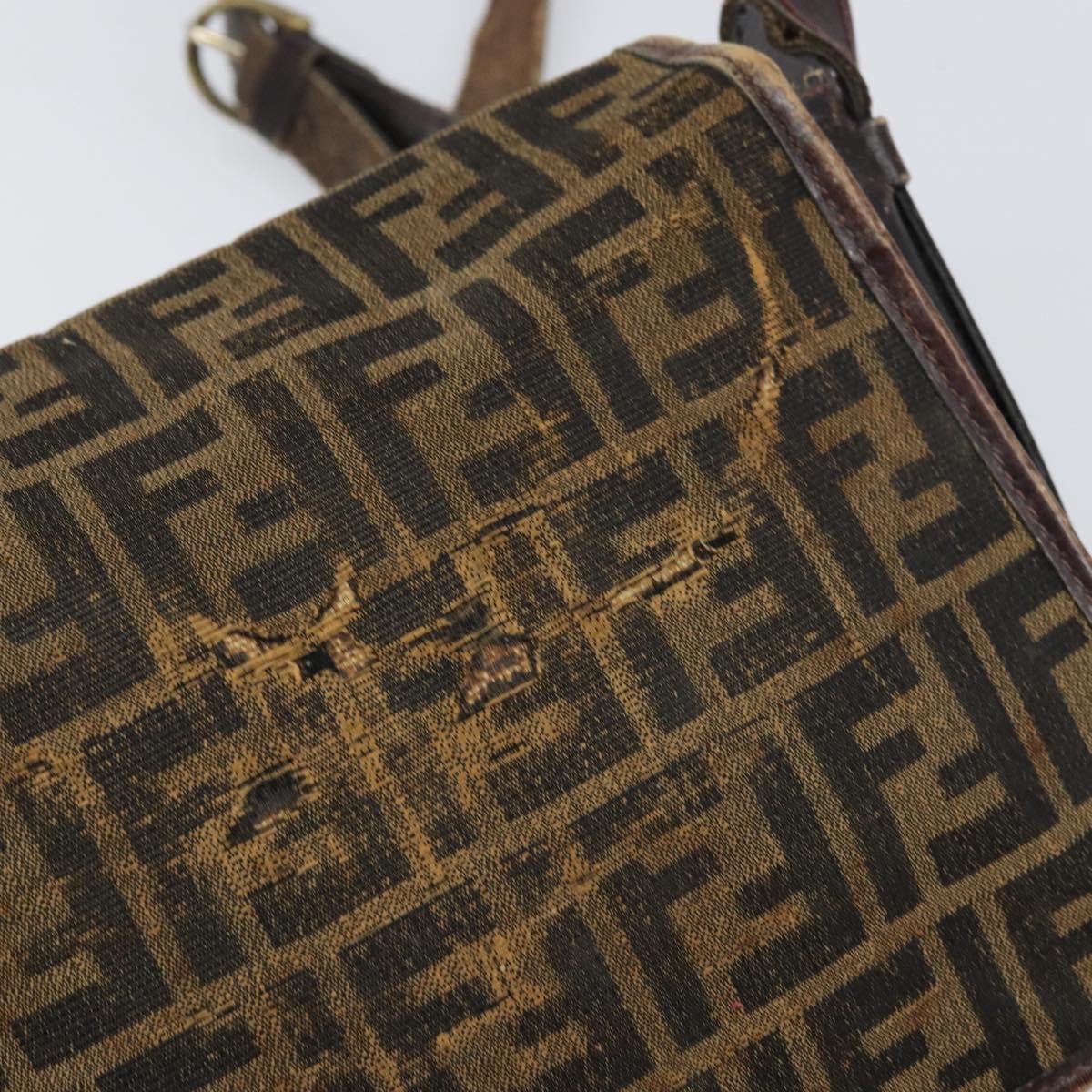 FENDI Zucca Canvas Shoulder Bag Black Brown Auth ka2348