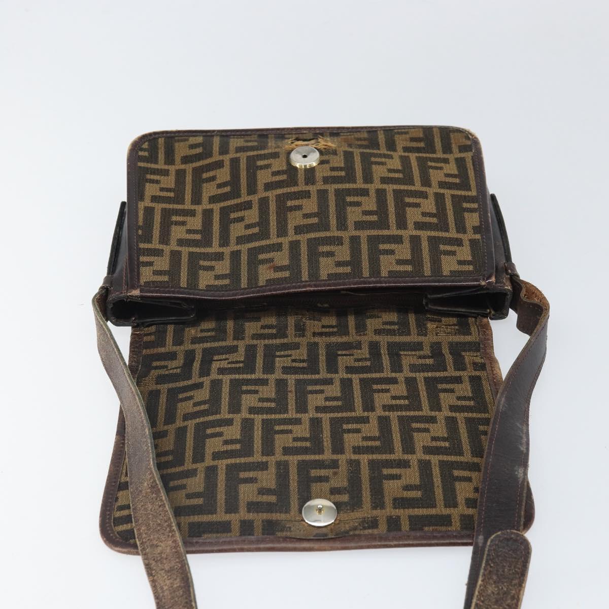 FENDI Zucca Canvas Shoulder Bag Black Brown Auth ka2348