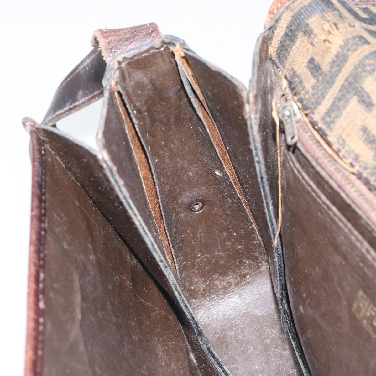 FENDI Zucca Canvas Shoulder Bag Black Brown Auth ka2348