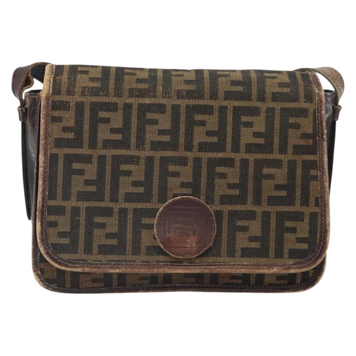 FENDI Zucca Canvas Shoulder Bag Black Brown Auth ka2348