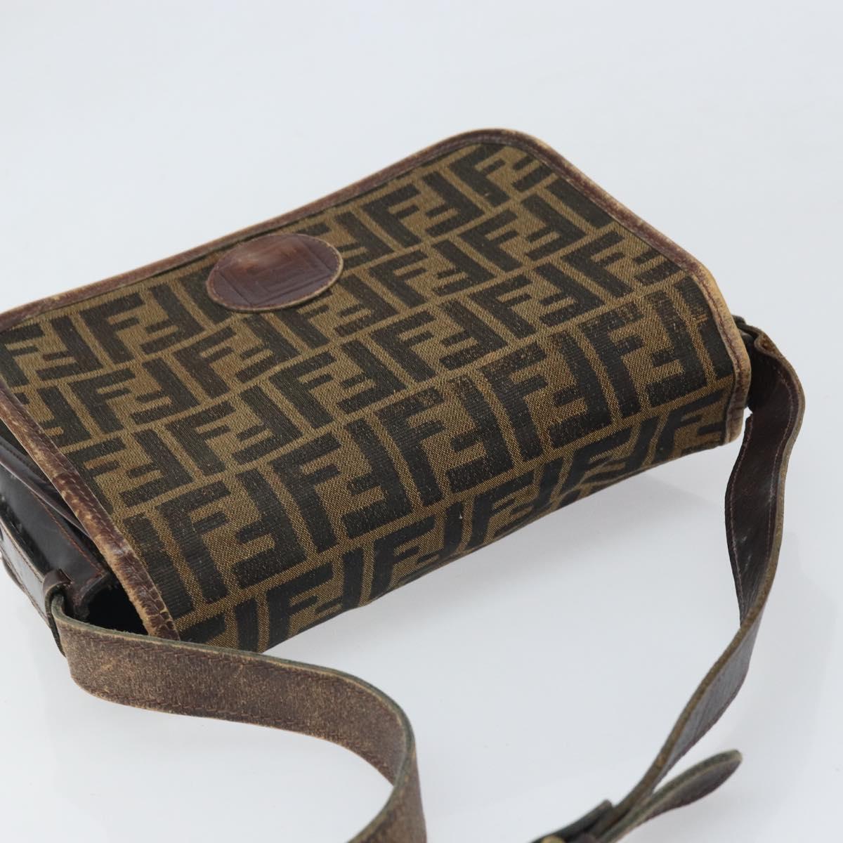 FENDI Zucca Canvas Shoulder Bag Black Brown Auth ka2348