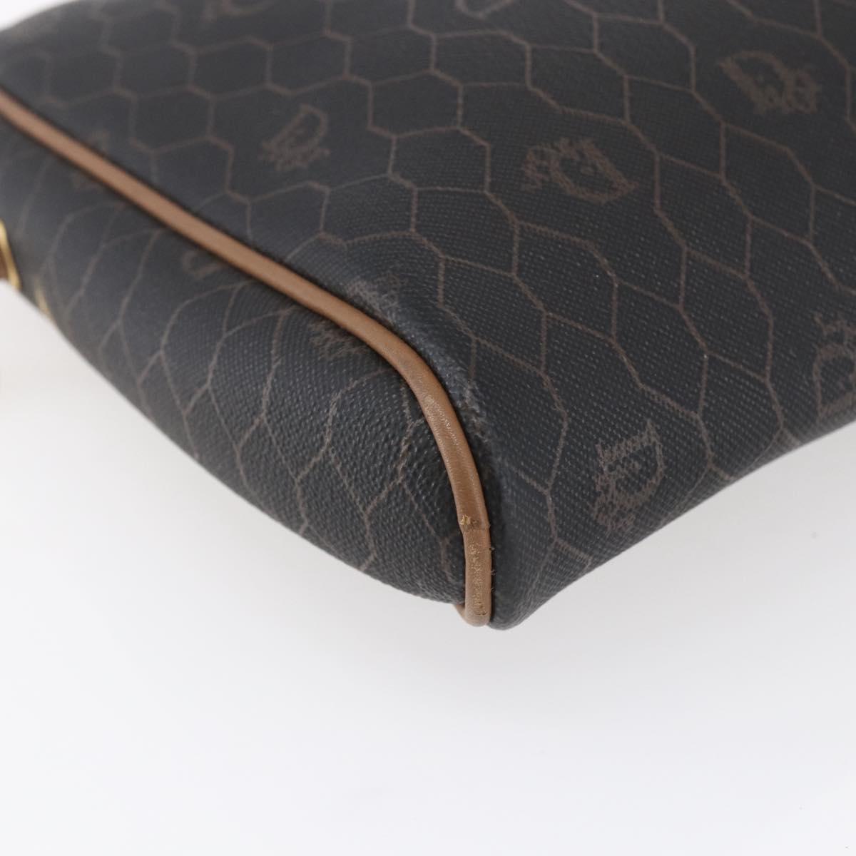 Christian Dior Honeycomb Canvas Shoulder Bag PVC Black Gold Auth ka235