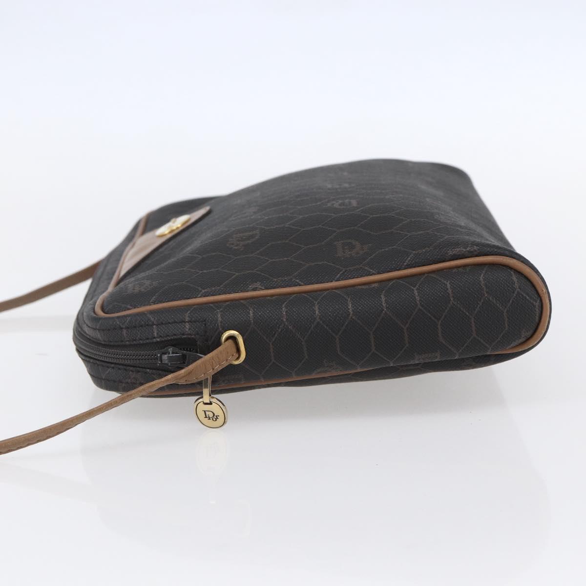 Christian Dior Honeycomb Canvas Shoulder Bag PVC Black Gold Auth ka235