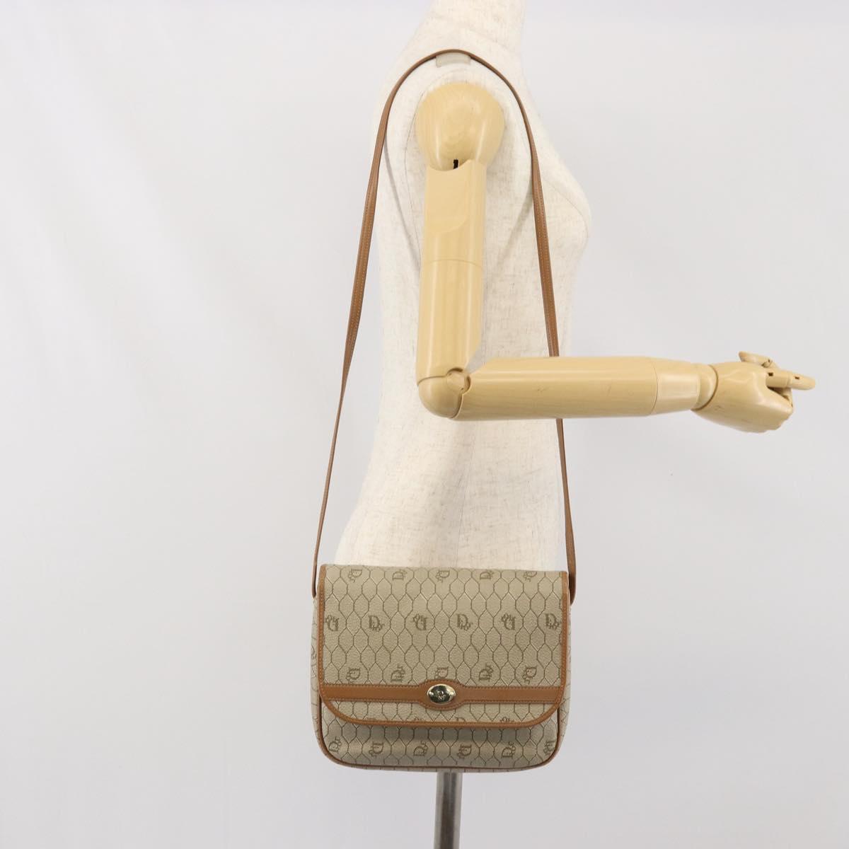 Christian Dior Honeycomb Canvas Shoulder Bag PVC Beige Gold Auth ka2352