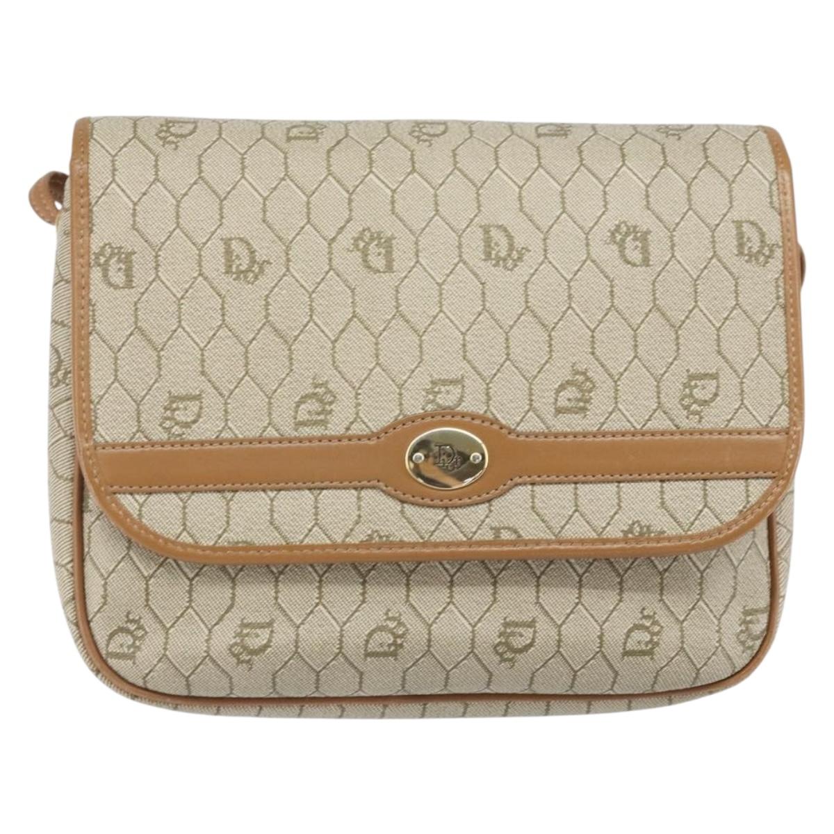 Christian Dior Honeycomb Canvas Shoulder Bag PVC Beige Gold Auth ka2352