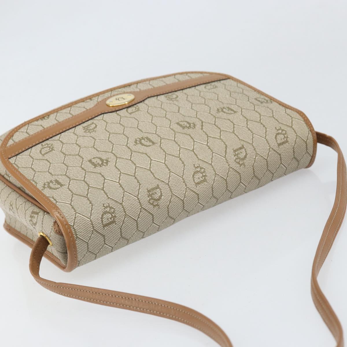 Christian Dior Honeycomb Canvas Shoulder Bag PVC Beige Gold Auth ka2352