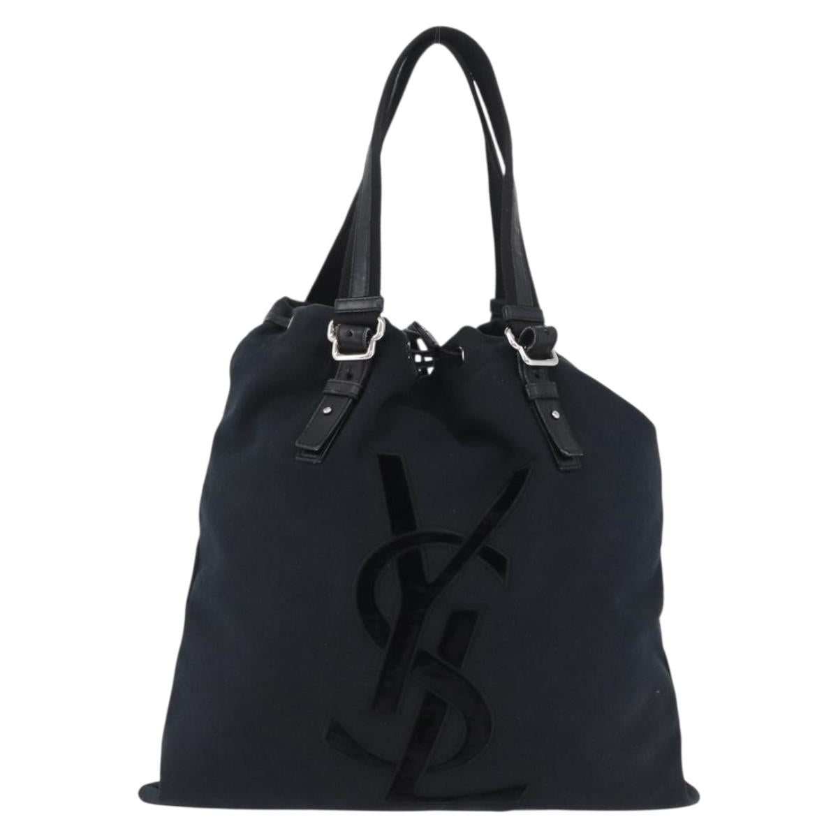 SAINT LAURENT Tote Bag Canvas Black Silver 121631 Auth ka2353