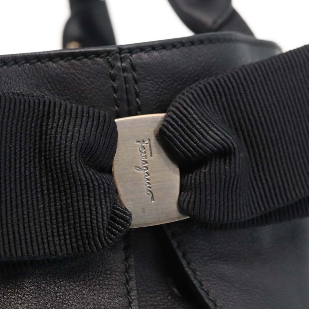 Salvatore Ferragamo Vara Ribbon Hand Bag Leather Black Auth ka2354
