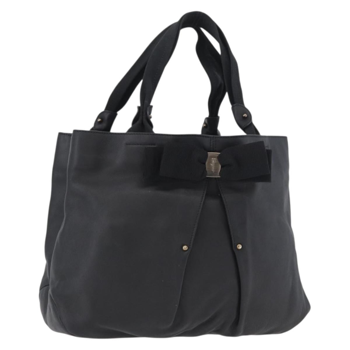 Salvatore Ferragamo Vara Ribbon Hand Bag Leather Black Auth ka2354