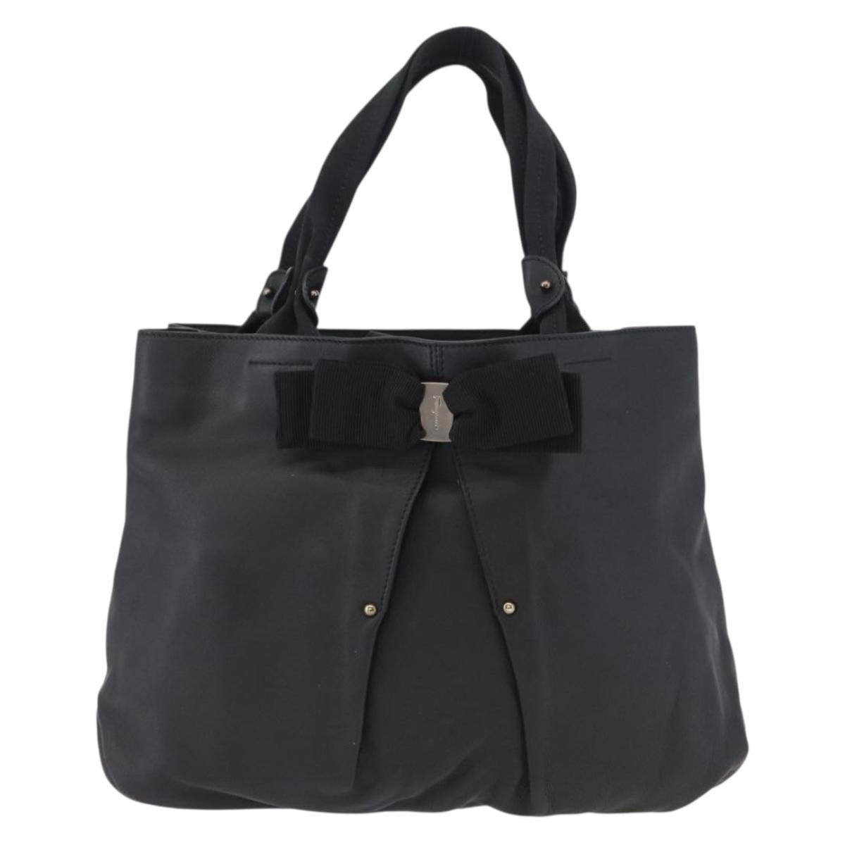 Salvatore Ferragamo Vara Ribbon Hand Bag Leather Black Auth ka2354