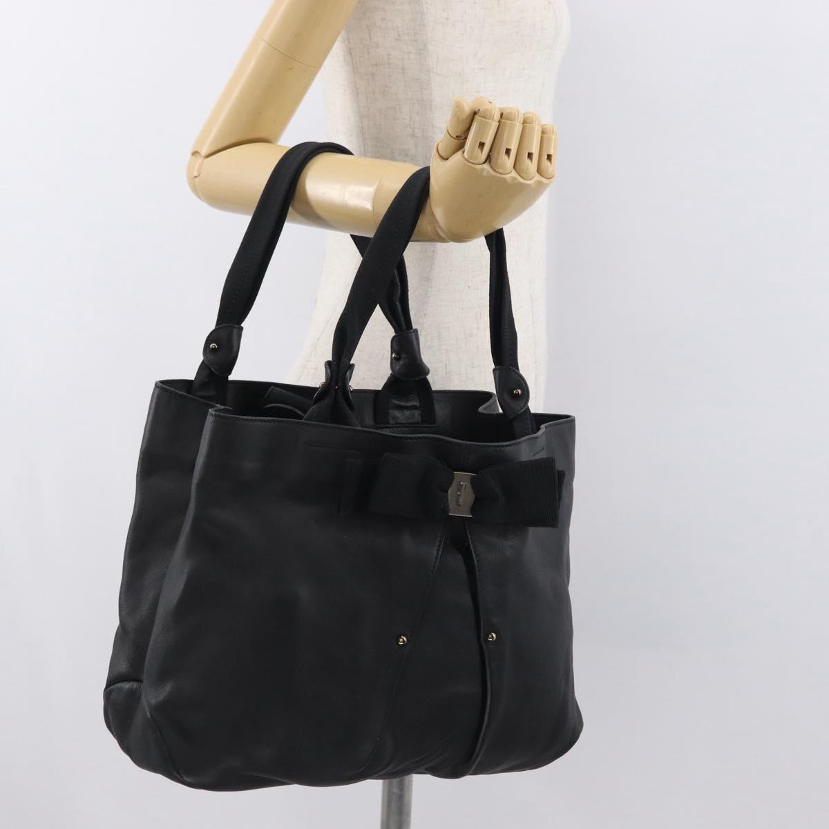 Salvatore Ferragamo Vara Ribbon Hand Bag Leather Black Auth ka2354