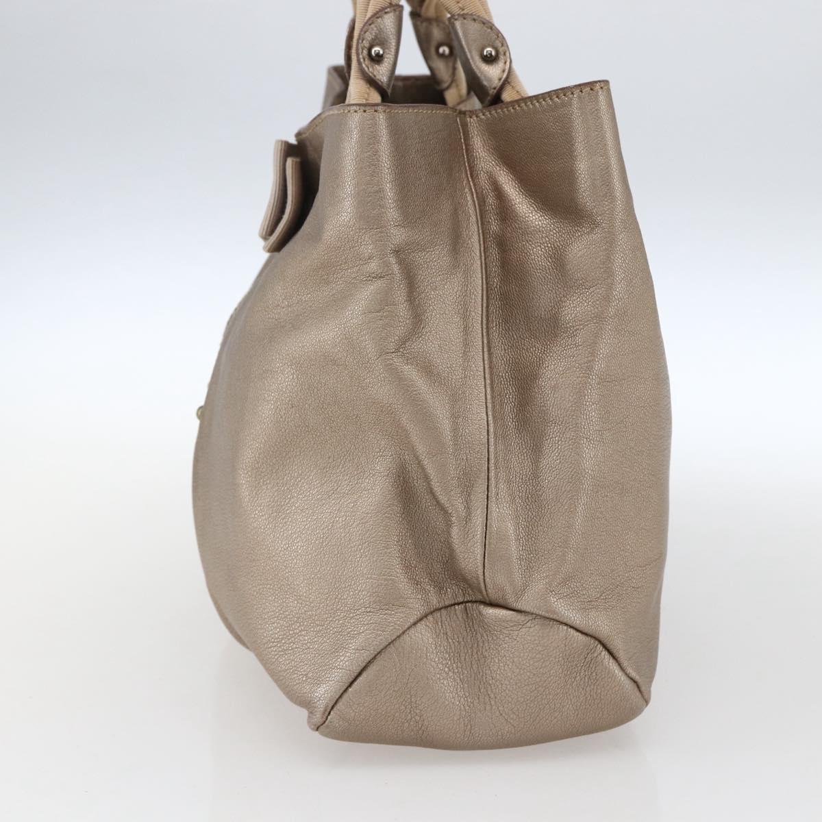 Salvatore Ferragamo Vara Ribbon Hand Bag Leather Gold Auth ka2355
