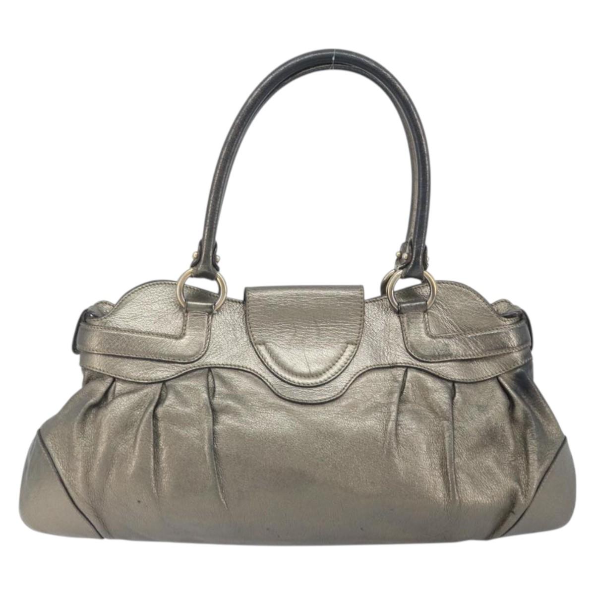 Salvatore Ferragamo Gancini Hand Bag Leather Gold Auth ka2356