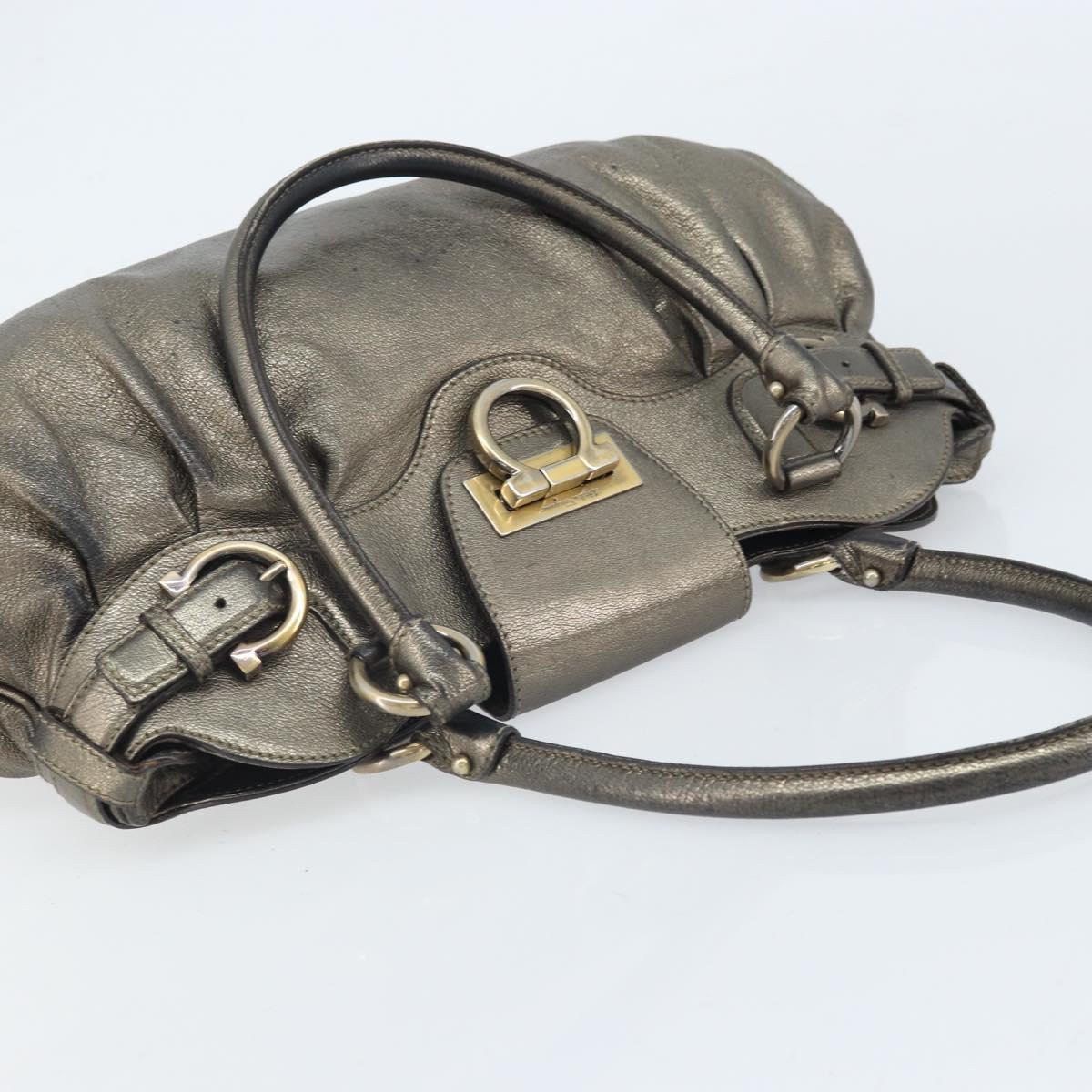 Salvatore Ferragamo Gancini Hand Bag Leather Gold Auth ka2356