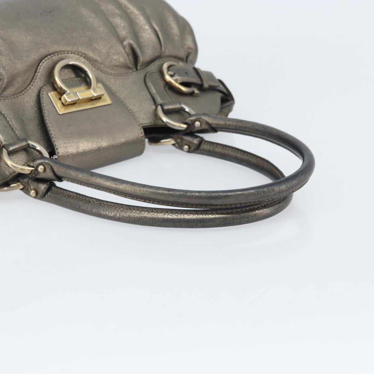 Salvatore Ferragamo Gancini Hand Bag Leather Gold Auth ka2356