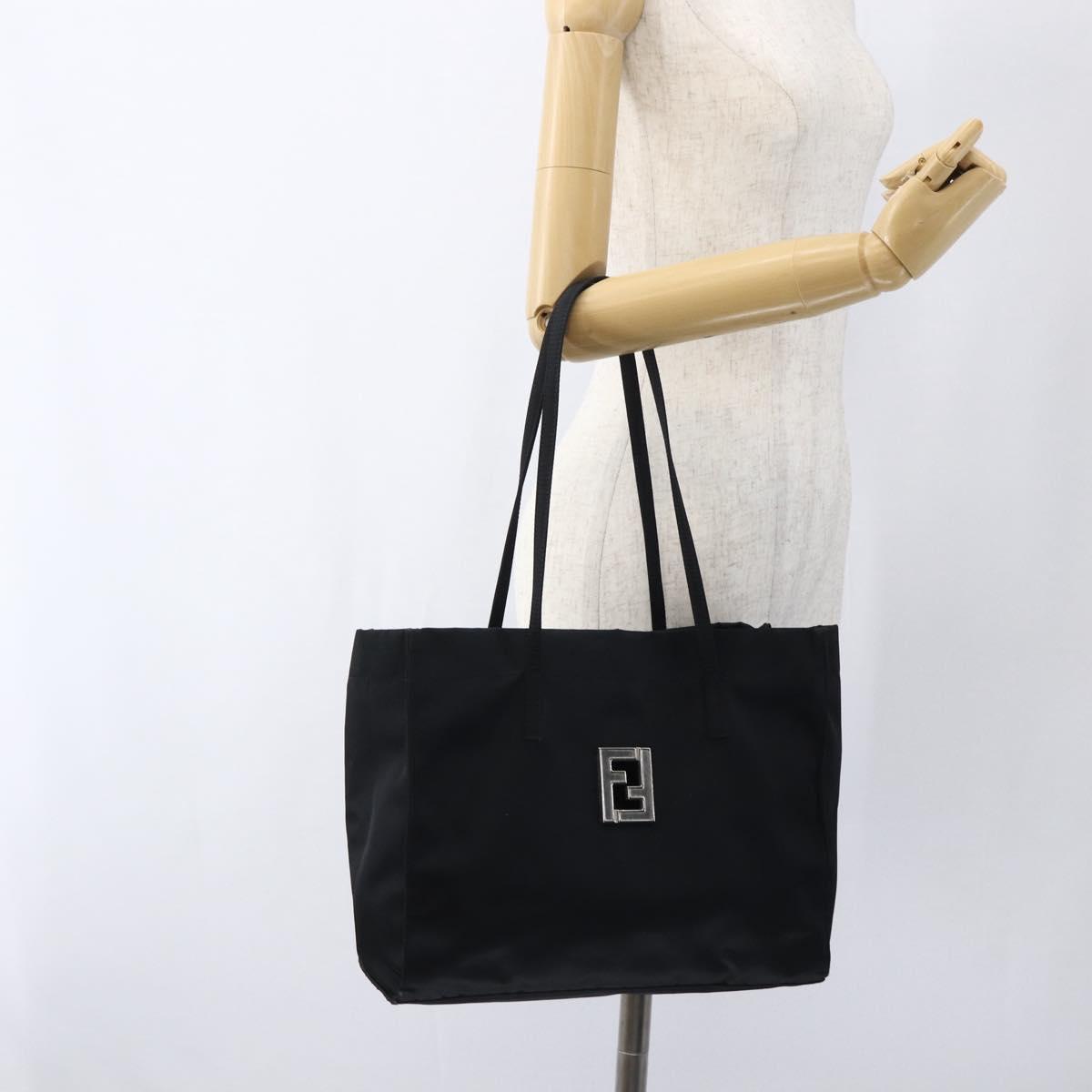 FENDI Tote Bag Nylon Black Silver Auth ka2357