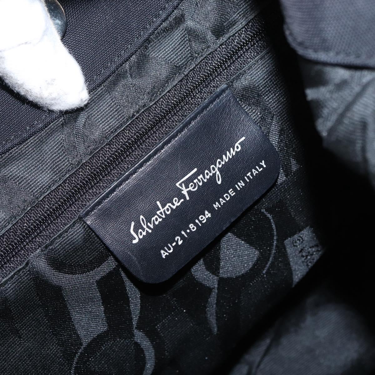 Salvatore Ferragamo Vala Shoulder Bag Nylon Silver Black Auth ka2359