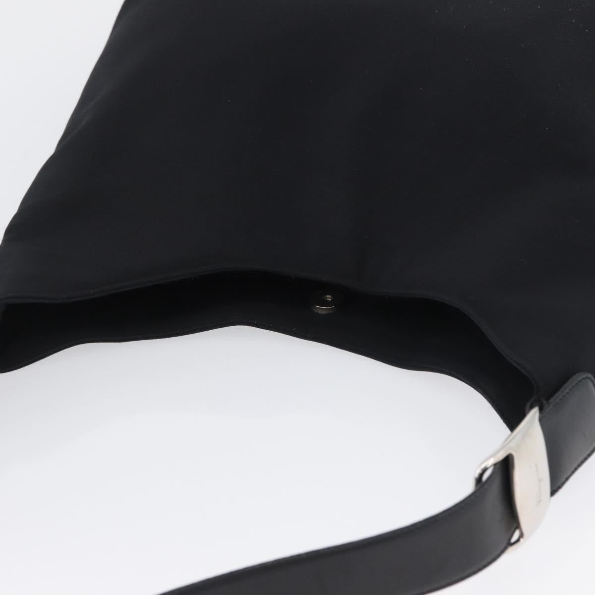Salvatore Ferragamo Vala Shoulder Bag Nylon Silver Black Auth ka2359