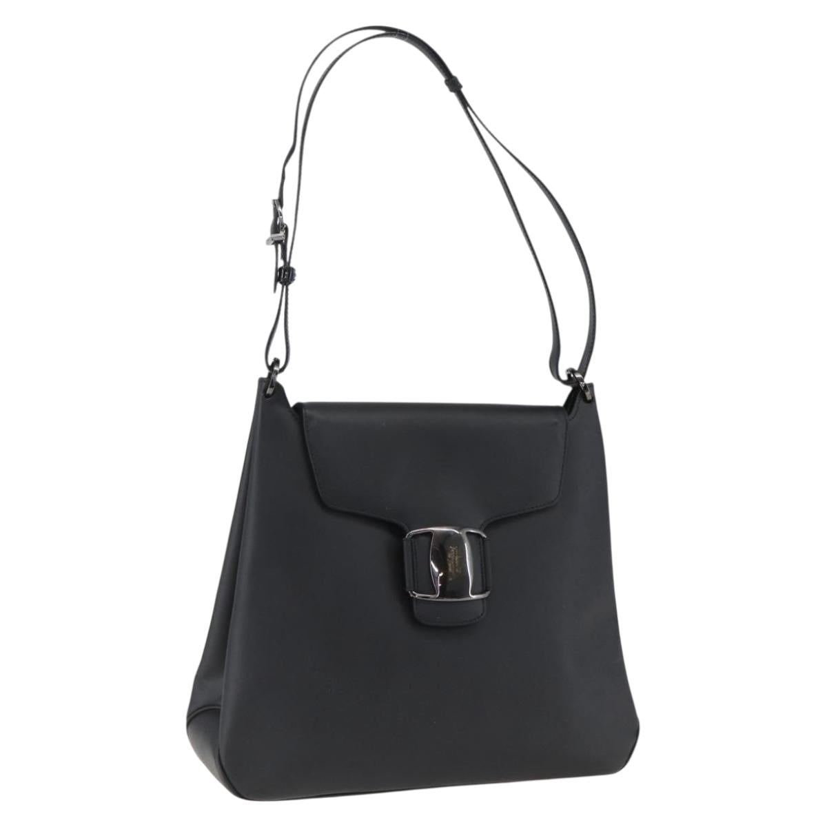 Salvatore Ferragamo Vala Shoulder Bag Leather Silver Black Auth ka2360