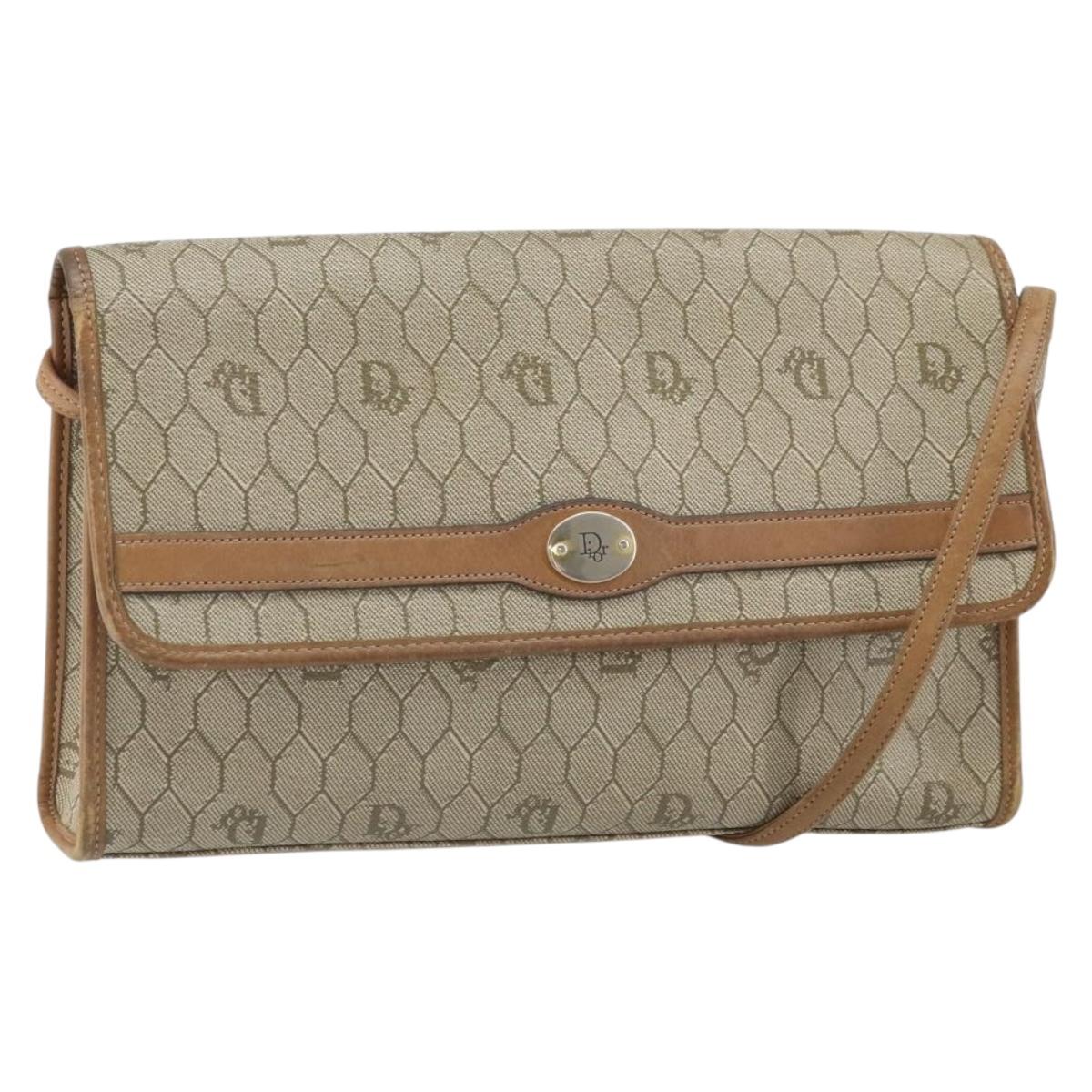 Christian Dior Honeycomb Canvas Shoulder Bag PVC Beige Gold Auth ka2361