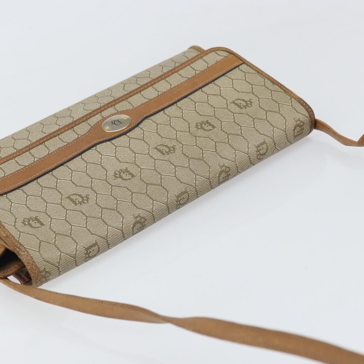 Christian Dior Honeycomb Canvas Shoulder Bag PVC Beige Gold Auth ka2361